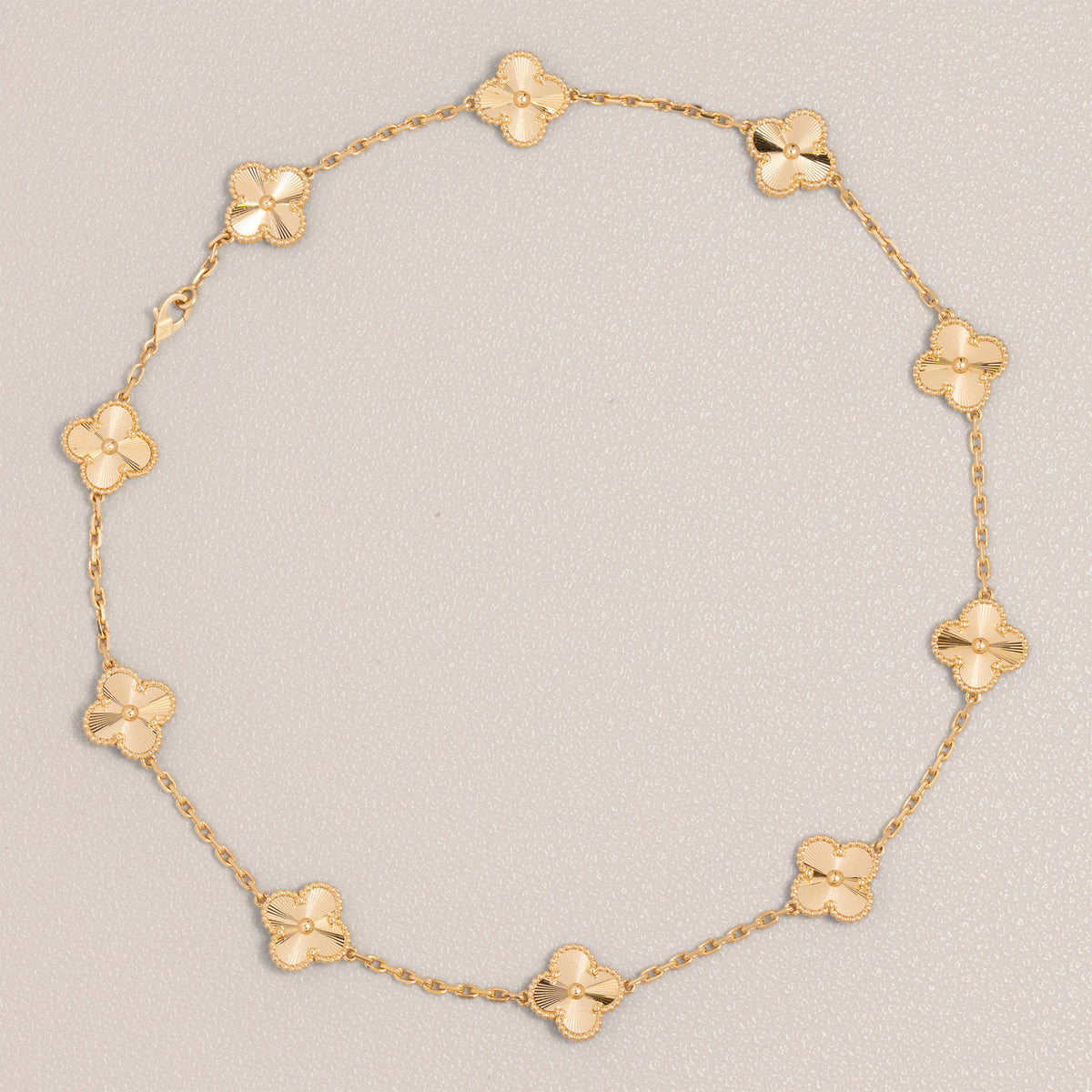 Van Cleef & Arpels 18K Yellow Gold Guilloché Vintage Alhambra Necklace