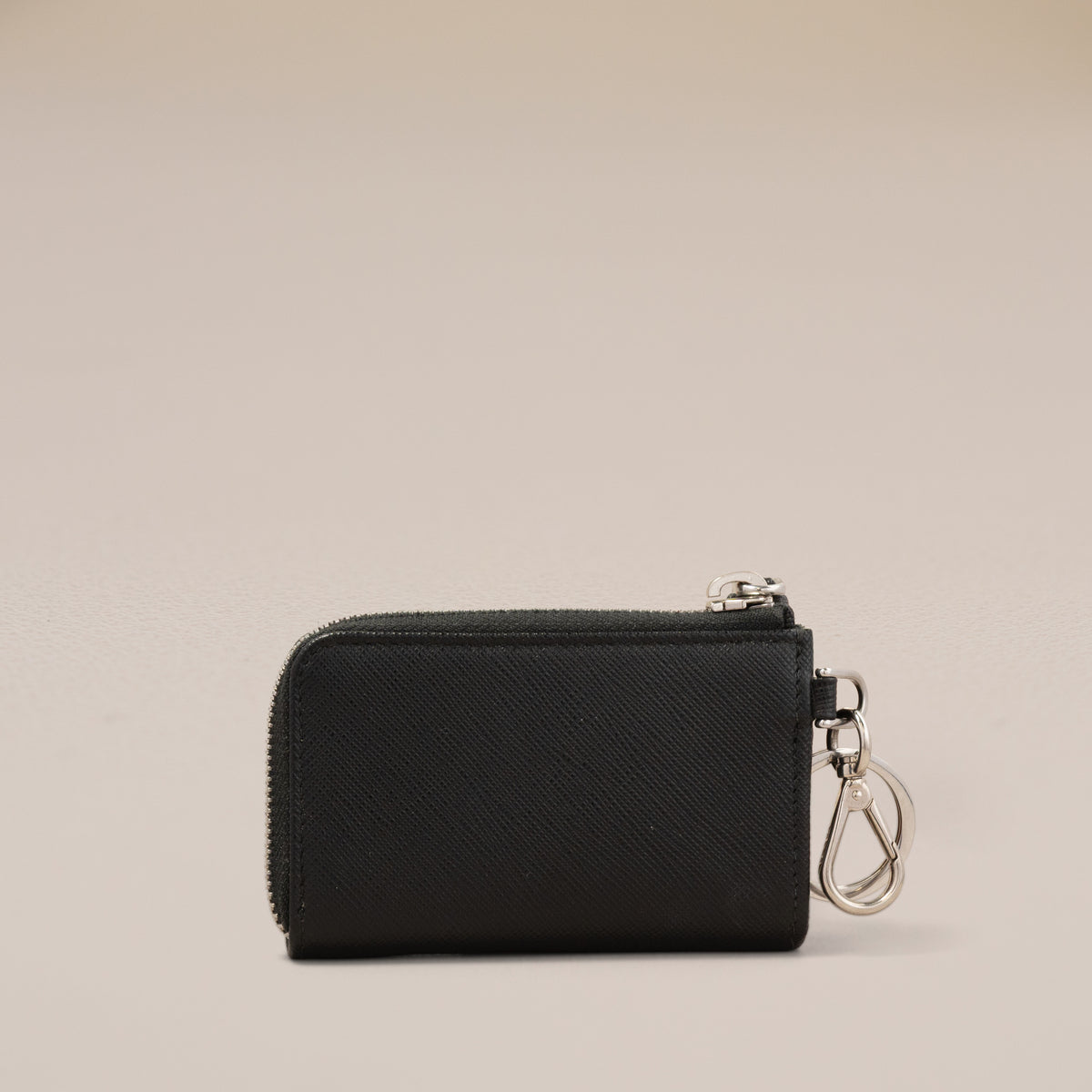 Prada Saffiano Leather Mini Pouch with Keychain, Black — reverse