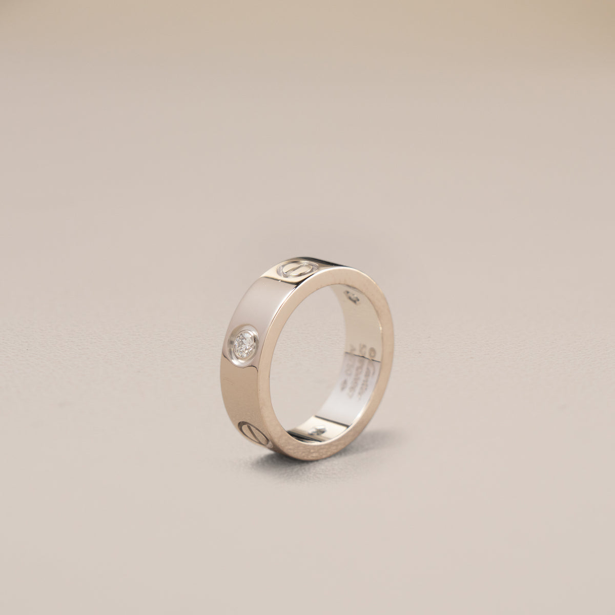 Cartier 18K White Gold Diamond Love Ring, Size 52 — angle