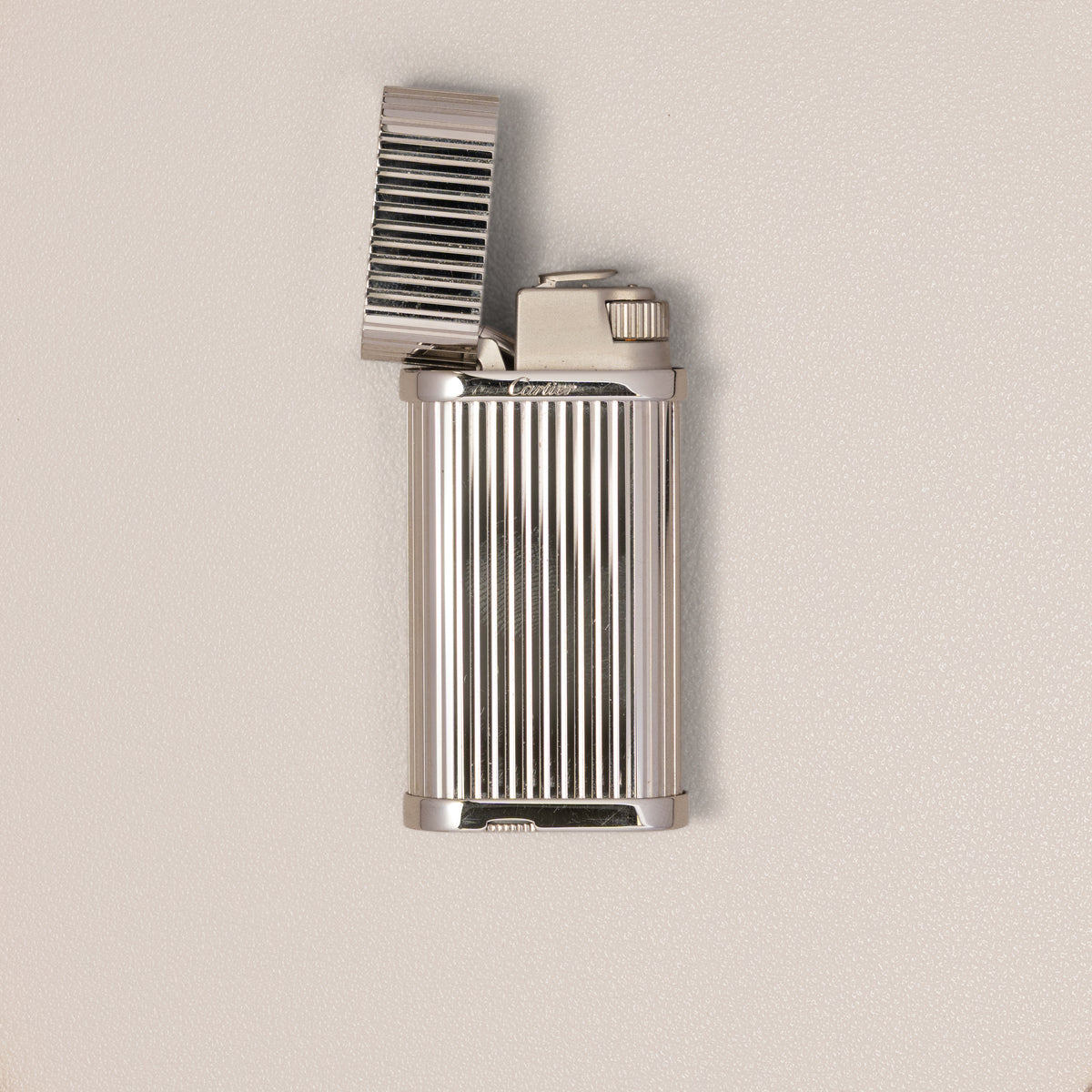 Cartier Godron Lighter, Palladium Finish — open