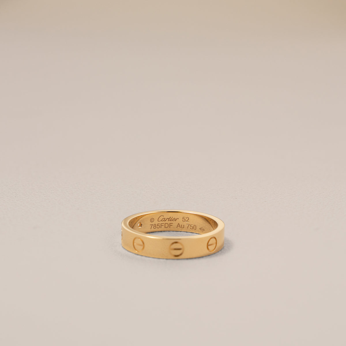 Cartier 18K Yellow Gold Diamond Small Love Ring, Size 52 — inside, hallmarks