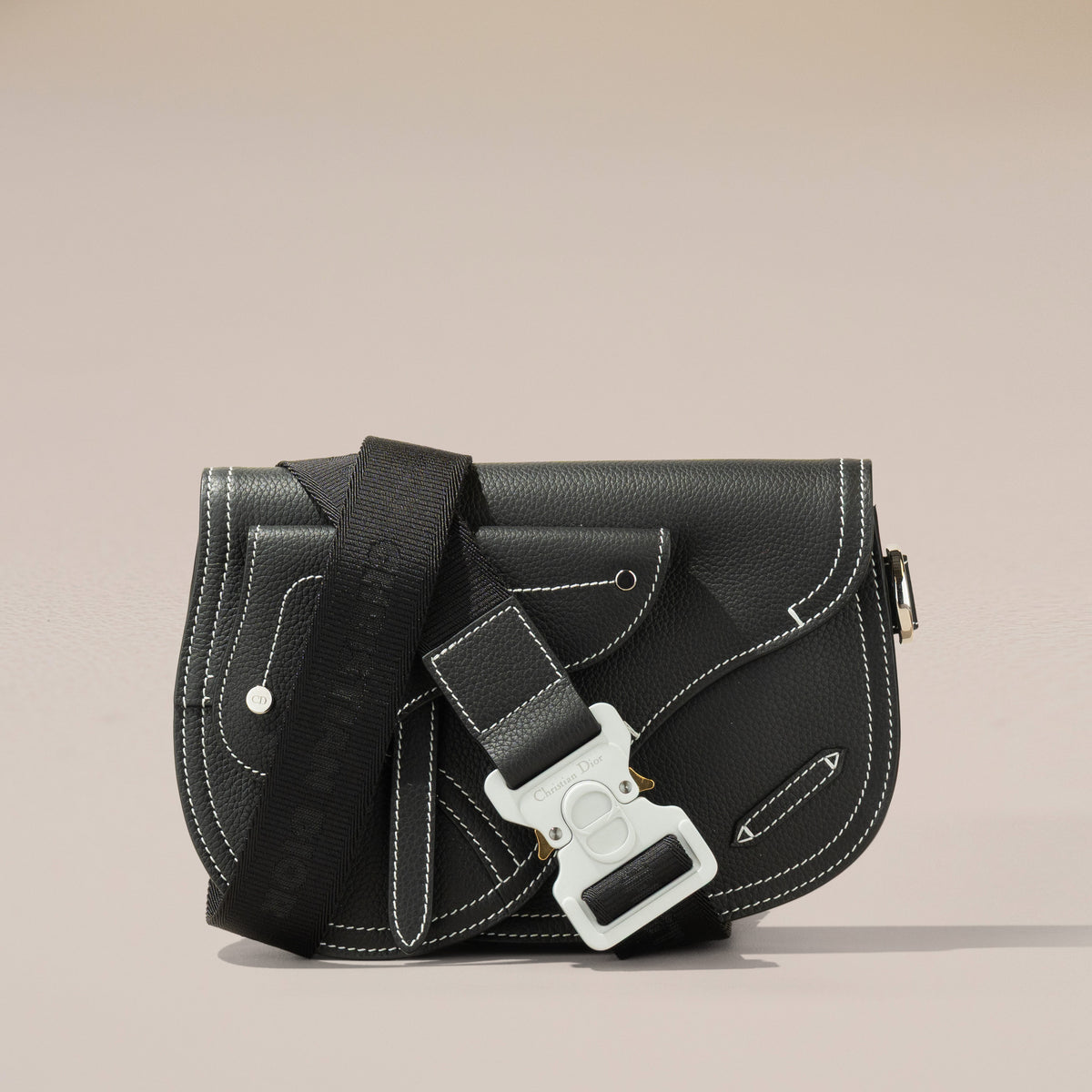Christian Dior Saddle Pouch, Black Grained Calfskin
