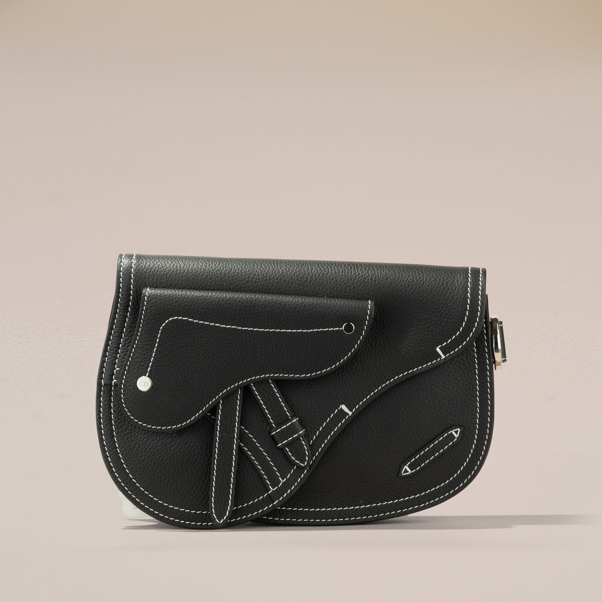 Christian Dior Saddle Pouch, Black Grained Calfskin — without strap