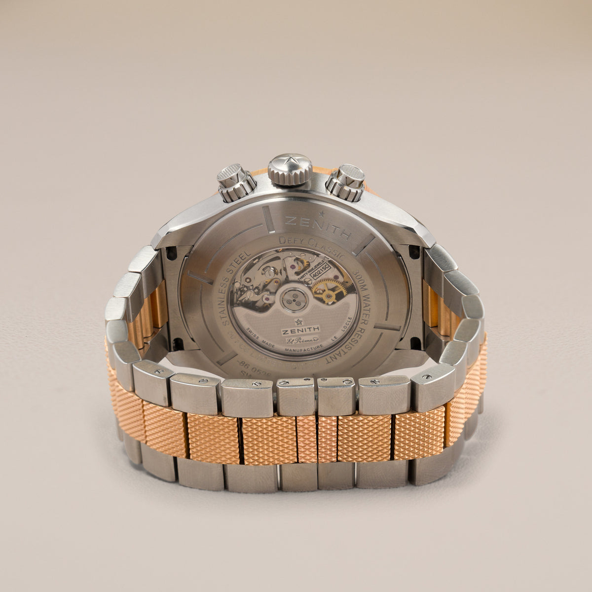 Zenith Defy Classic Open El Primero, Steel and 18K Rose Gold, Limited Edition (2010) — reverse
