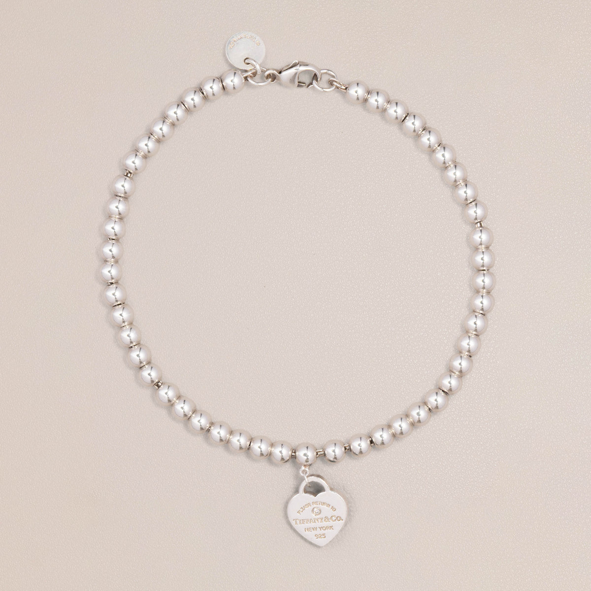Tiffany & Co. Sterling Silver Blue Enamel Diamond Heart Tag Bead Bracelet