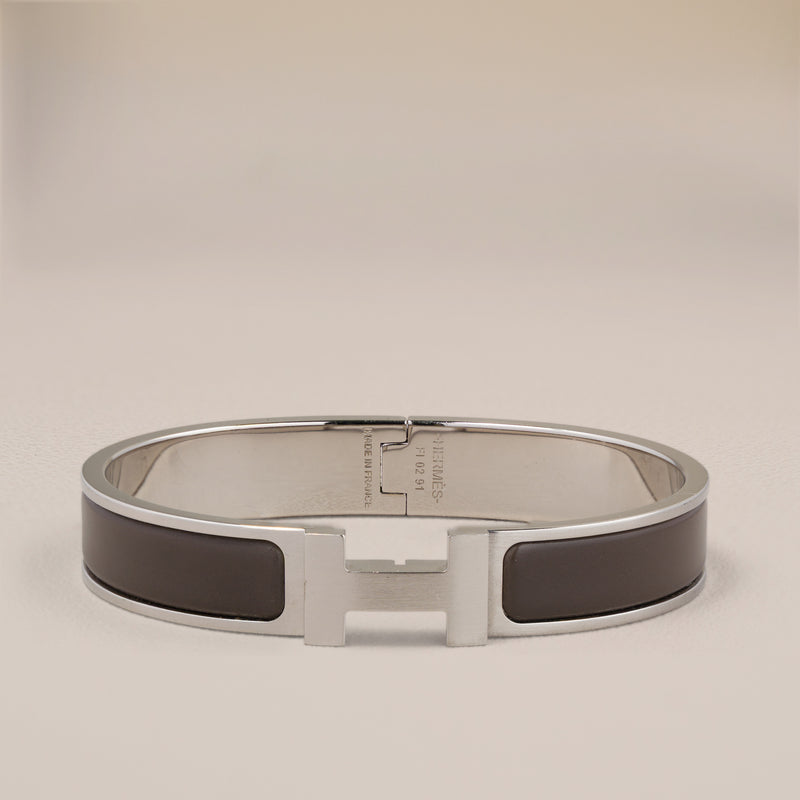 Hermès Palladium Gris Étain Enamel Clic HH Bracelet, Size T5