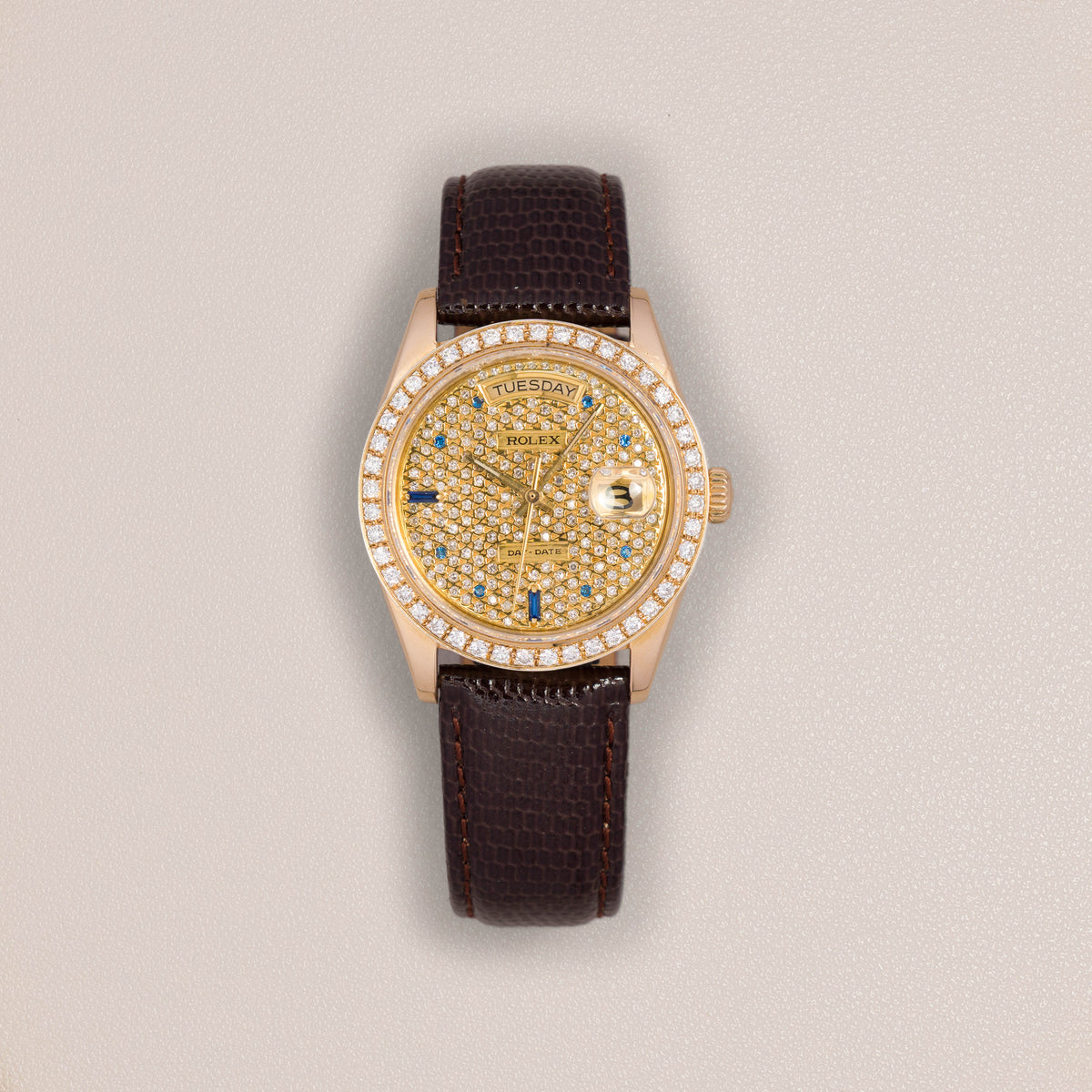 Rolex Day-Date 36 18038, 18K Yellow Gold, Aftermarket Diamond Dial and Bezel