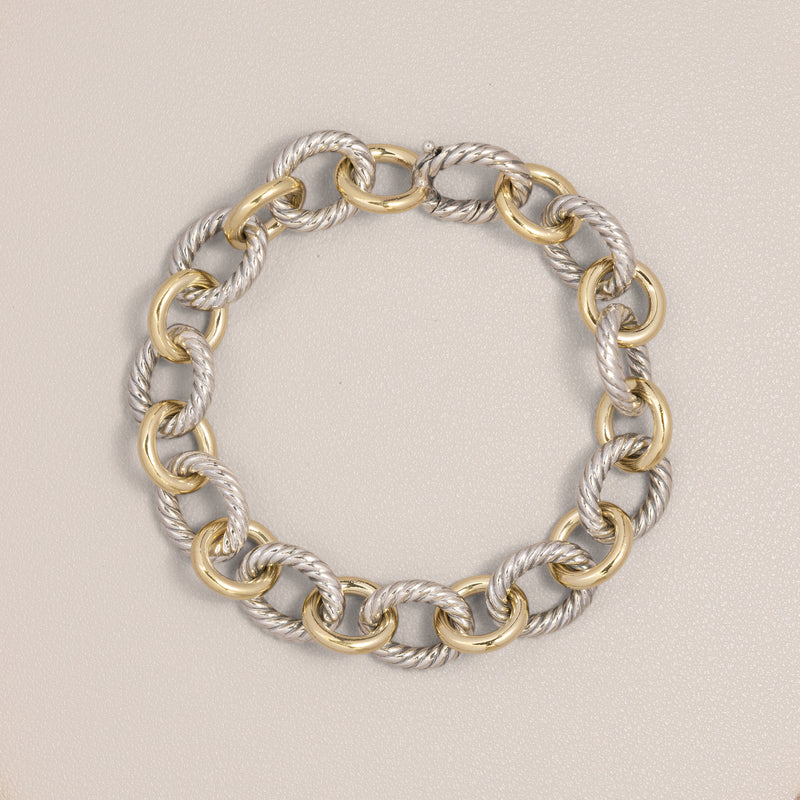 David Yurman Sterling Silver and 18K Gold Oval Link Bracelet