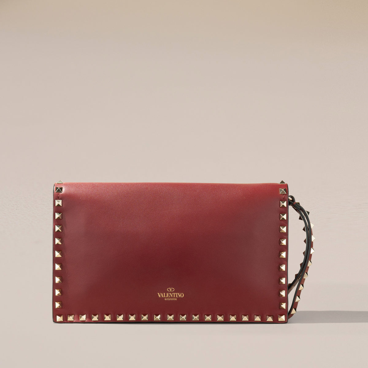 Valentino Garavani Rockstud Wristlet Clutch, Red Calfskin