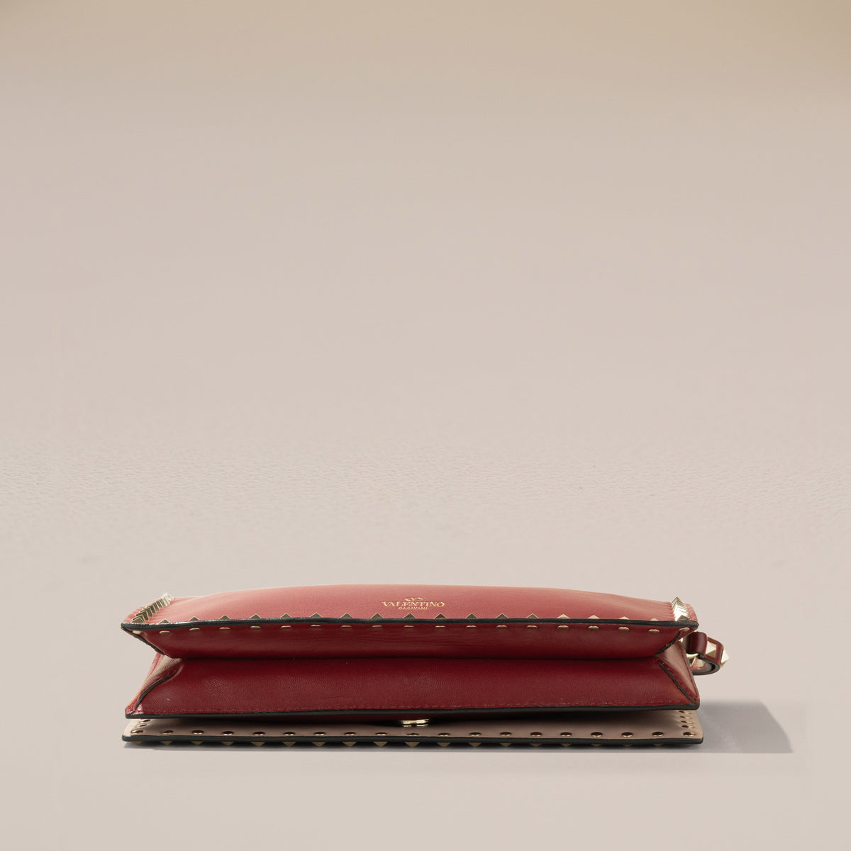 Valentino Garavani Rockstud Wristlet Clutch, Red Calfskin — base