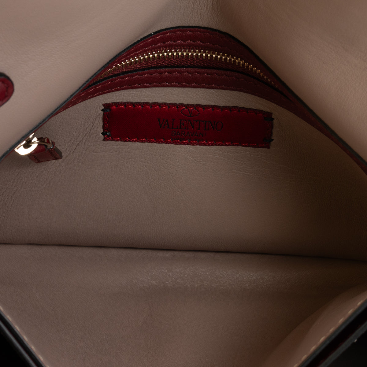Valentino Garavani Rockstud Wristlet Clutch, Red Calfskin — interior
