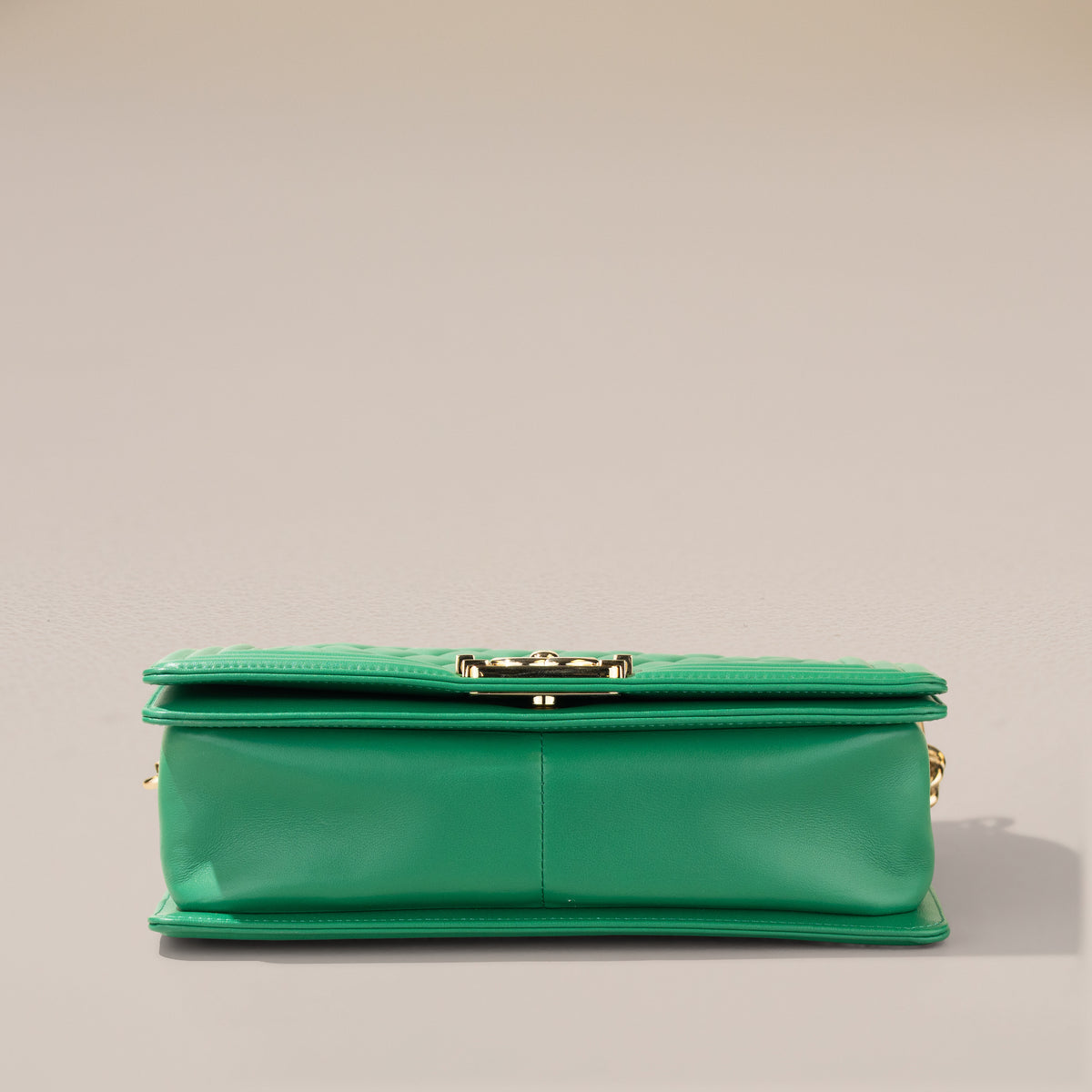 Chanel Old Medium Boy Bag, Green Lambskin — base