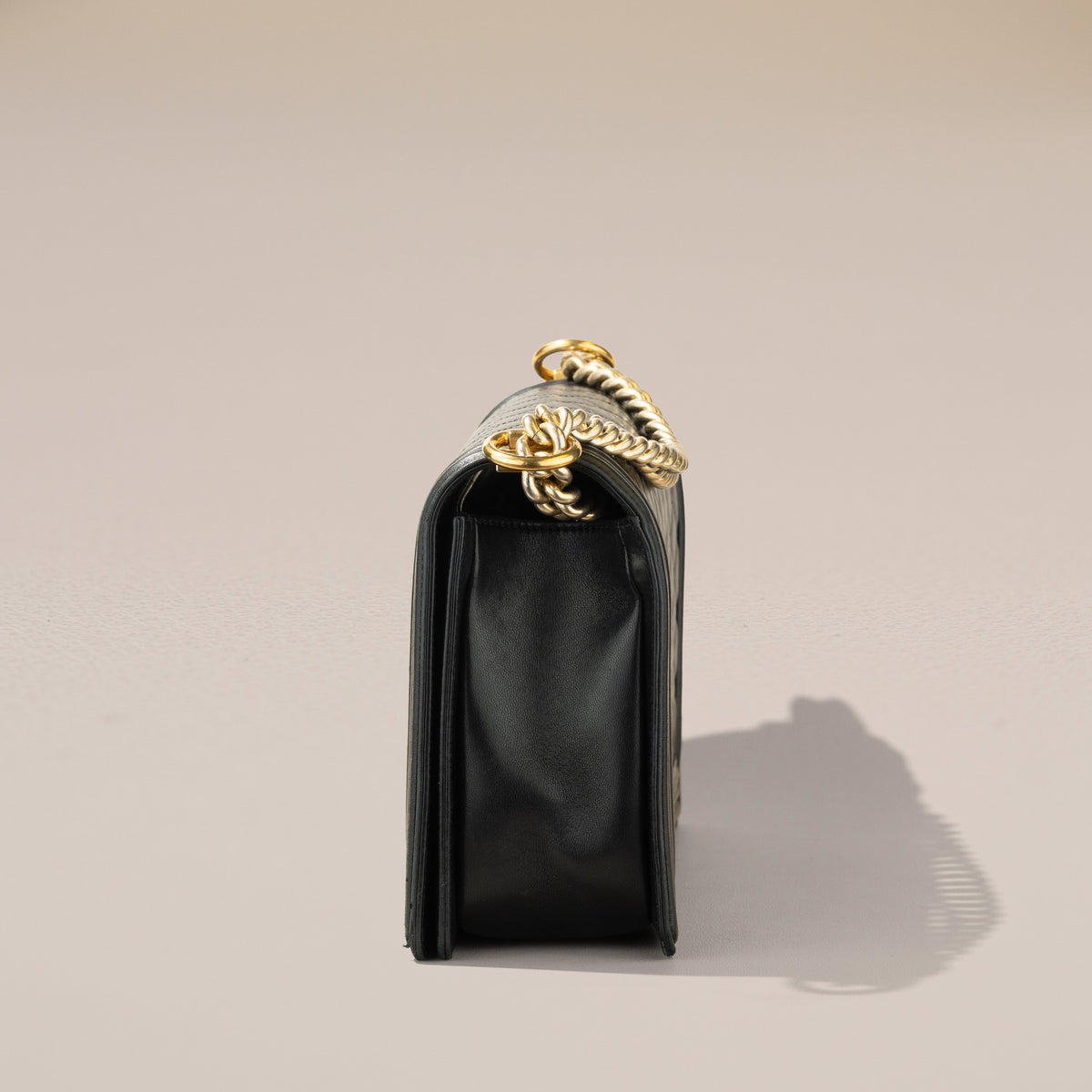 Chanel New Medium Boy Bag, Black Lambskin — side