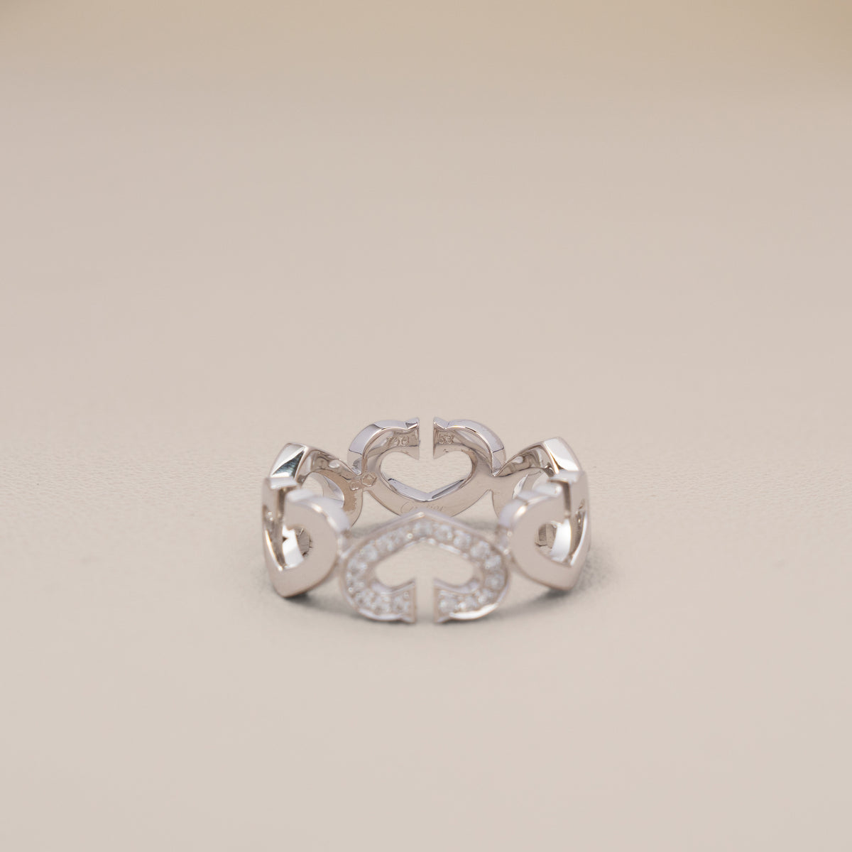Cartier 18K White Gold Diamond C Heart de Cartier Ring, Size 6½ — detail