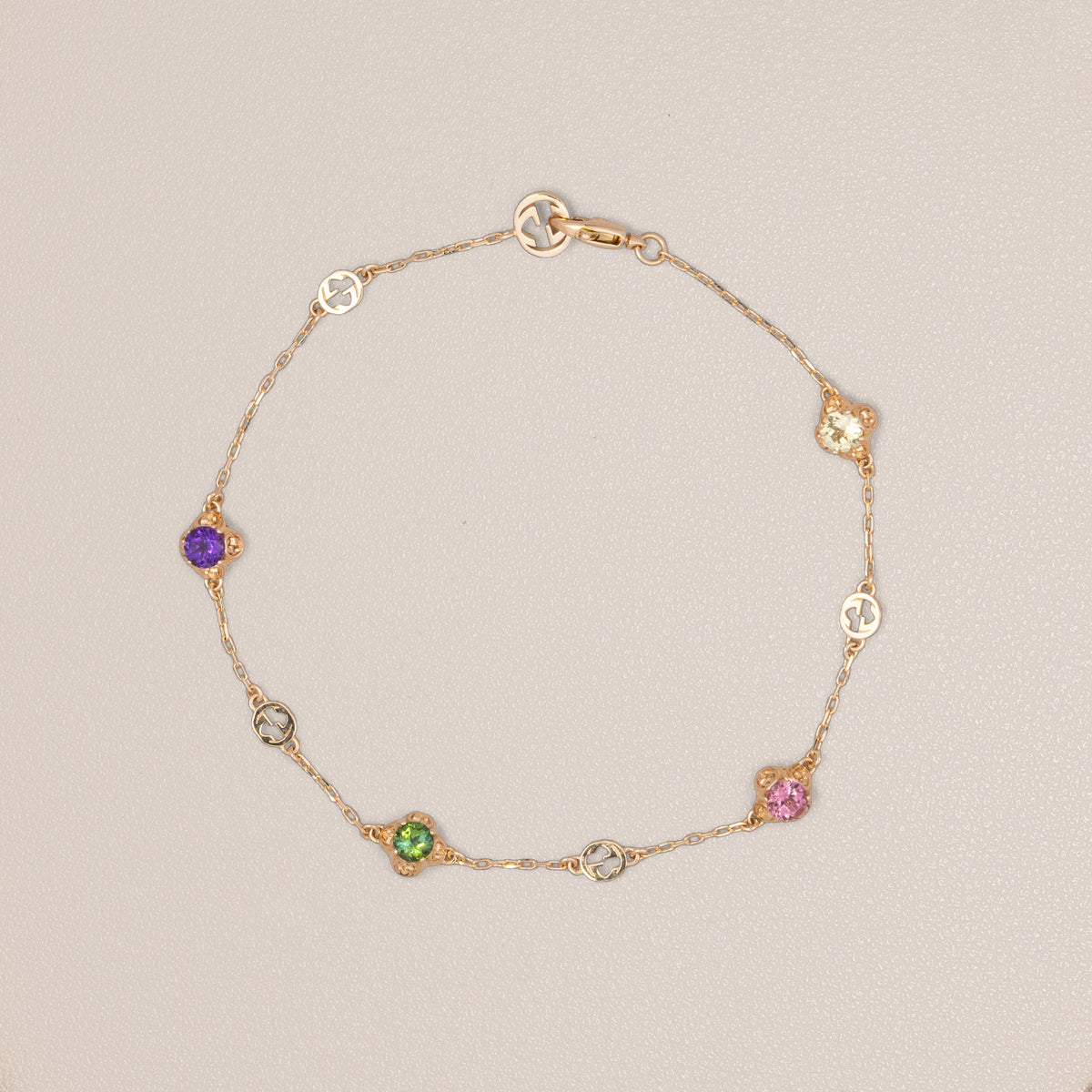 Gucci 18K Yellow Gold Gemstone Interlocking G Bracelet