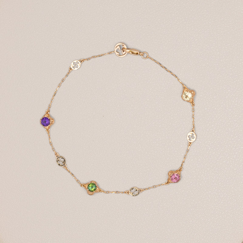 Gucci 18K Yellow Gold Gemstone Interlocking G Bracelet