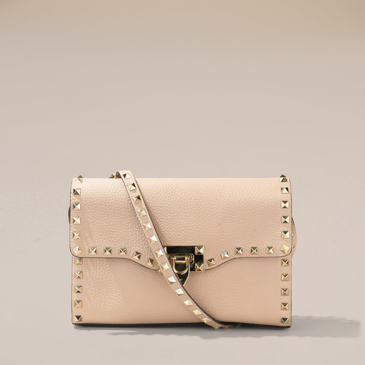 Valentino Garavani Small Rockstud Crossbody, Poudre Grainy Calfskin