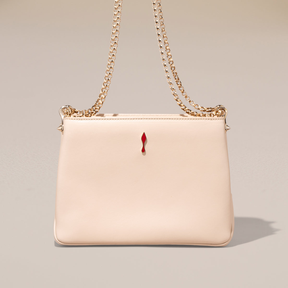 Christian Louboutin Triloubi Small Chain Bag, Ivory Calfskin — chain raised