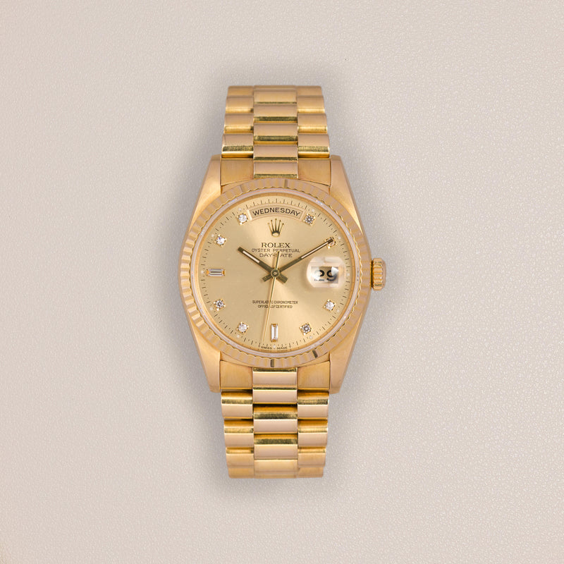 Rolex Day-Date 36 18238, 18K Yellow Gold, Champagne Diamond Dial (1990)