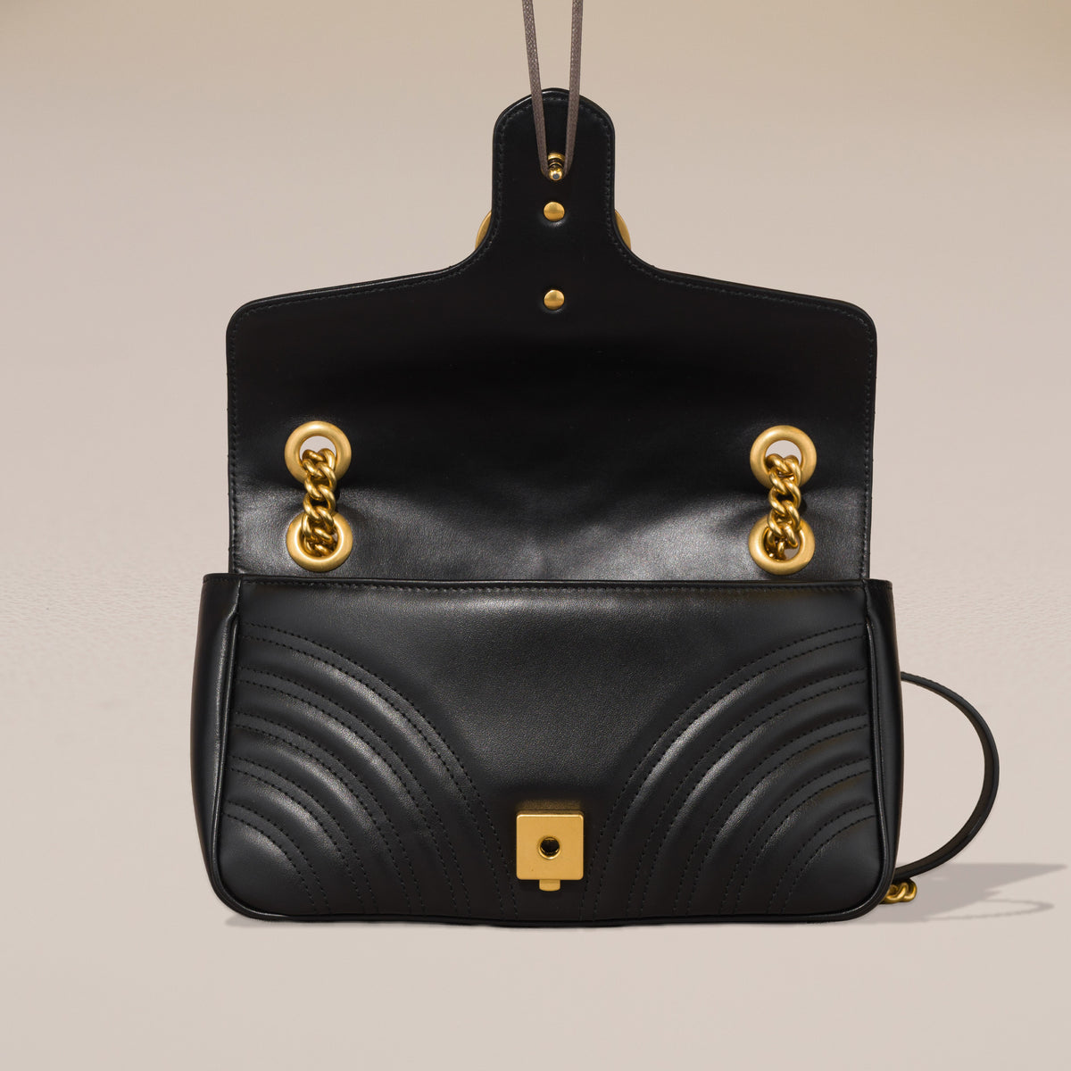 Gucci GG Marmont Small Shoulder Bag, Black Matelassé Leather — interior