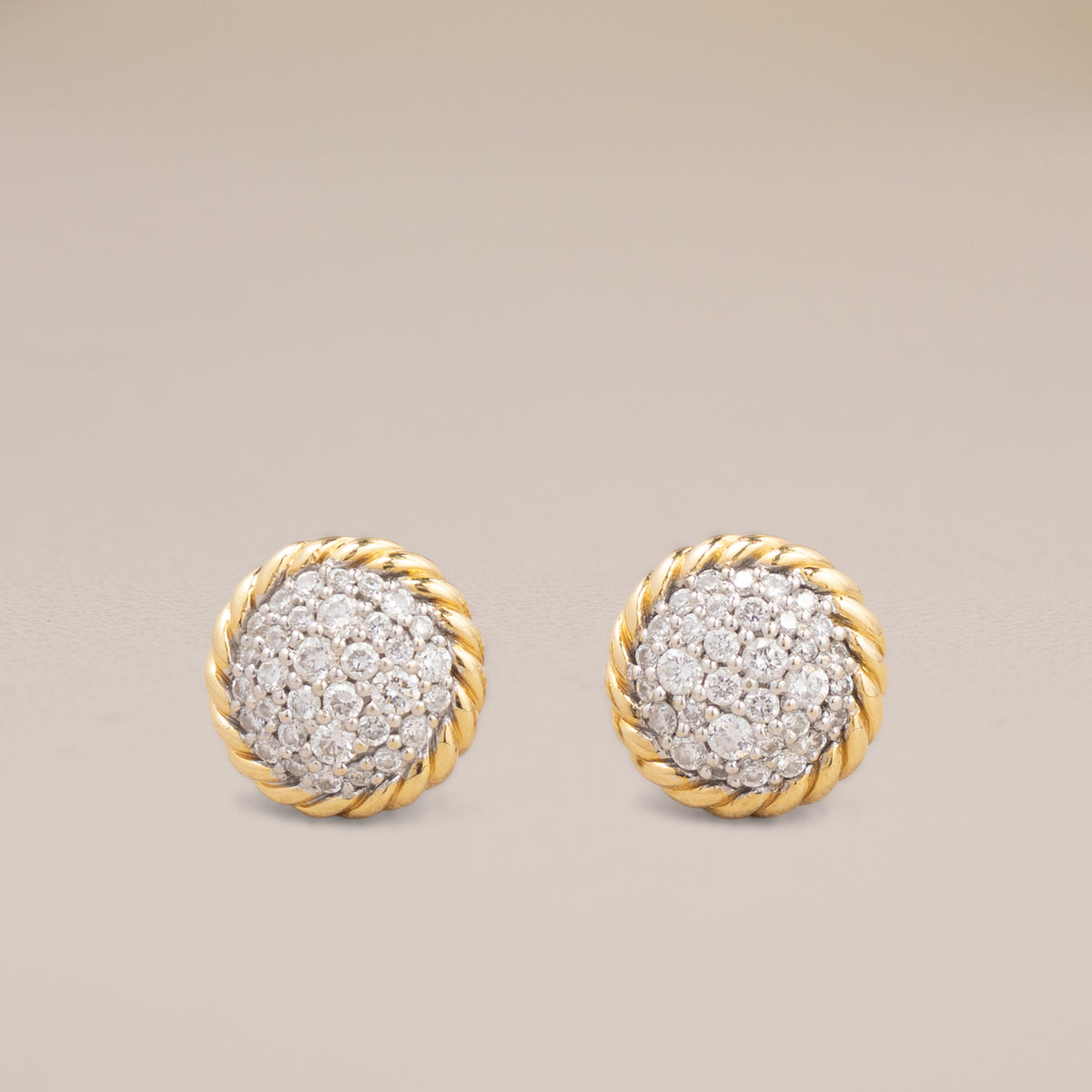 David Yurman 18K Yellow Gold Diamond DY Elements Button Earrings