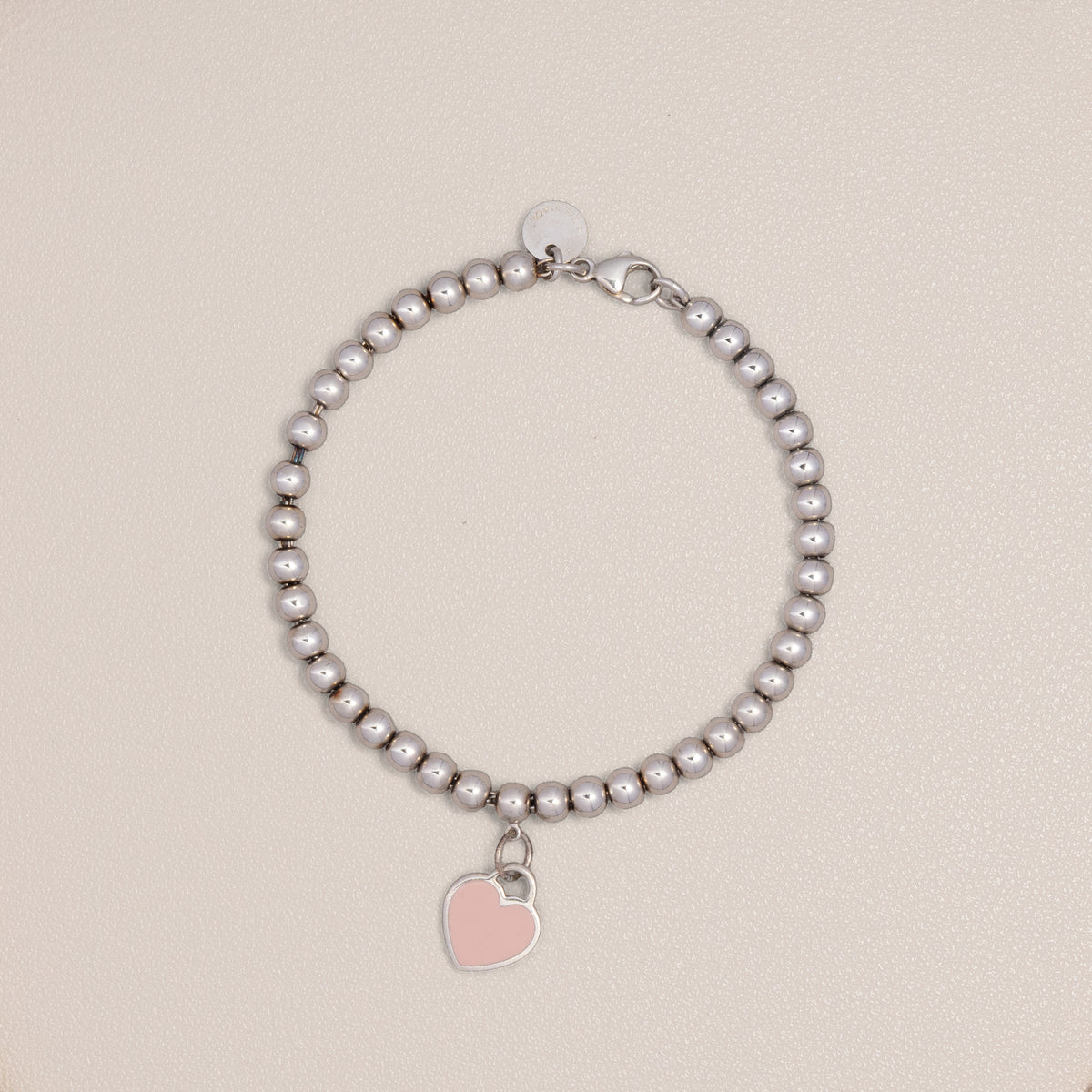 Tiffany & Co. Sterling Silver Pink Heart Tag Bead Bracelet