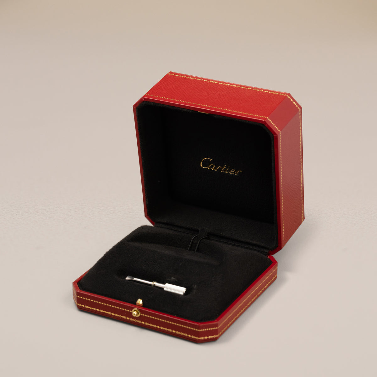 Cartier 18K White Gold Love Bracelet, Size 19 — original presentation box, open
