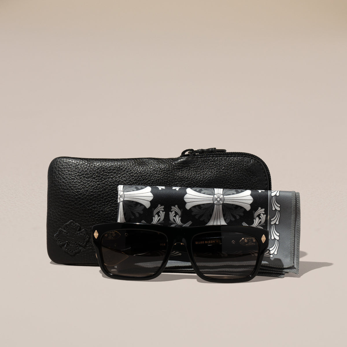 Chrome Hearts Sluss Bussin II Sunglasses, Black, 18k Gold-Plated — with its pouch and cleaning cloth