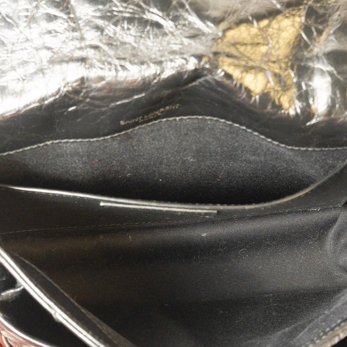 Saint Laurent Niki Baby, Black Crinkled Vintage Leather — interior