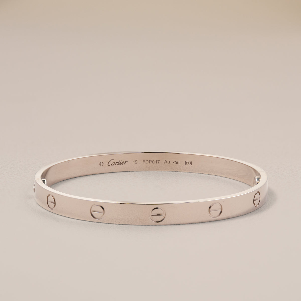 Cartier 18K White Gold Love Bracelet, Size 19