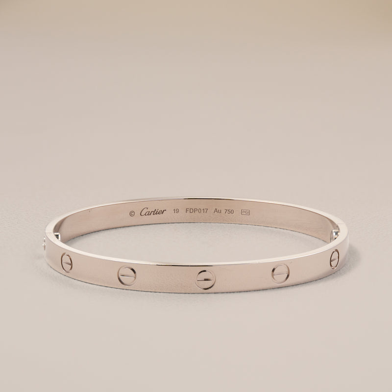 Cartier 18K White Gold Love Bracelet, Size 19