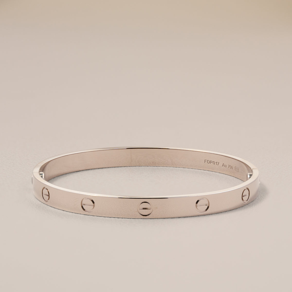 Cartier 18K White Gold Love Bracelet, Size 19 — angle