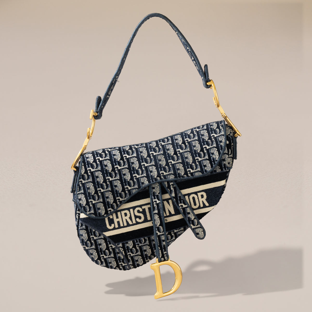 Christian Dior Saddle Bag, Blue Dior Oblique Embroidery