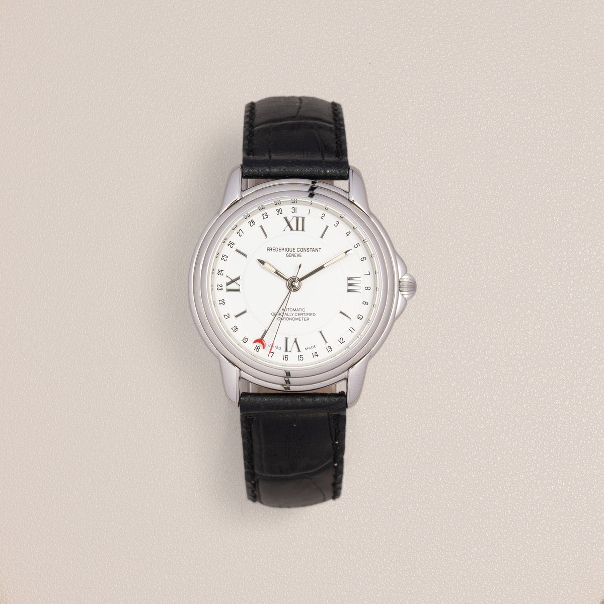 Frederique Constant Pointer Date Chronometer, White Roman Dial