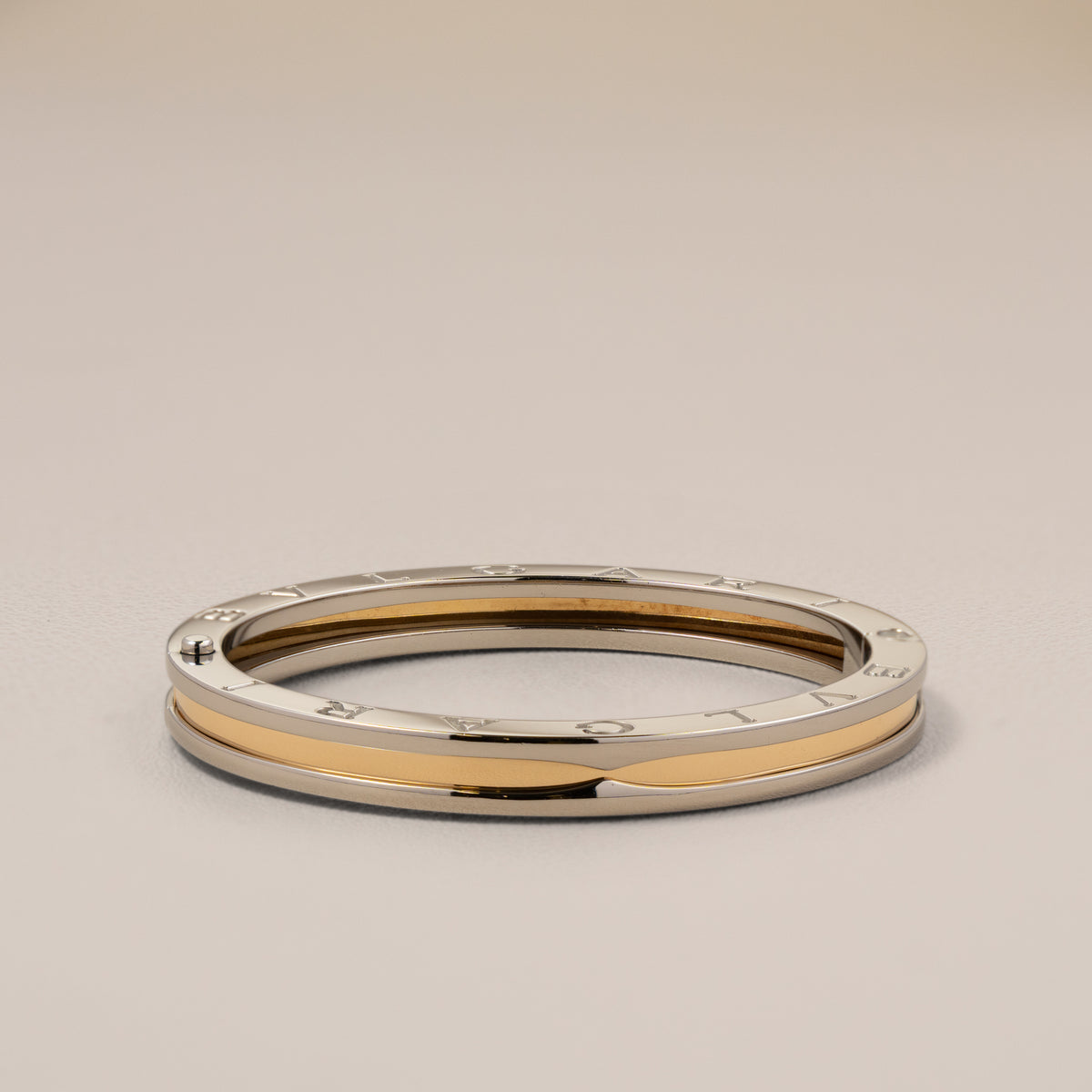 Bulgari Steel and 18K Yellow Gold B.zero1 Bangle