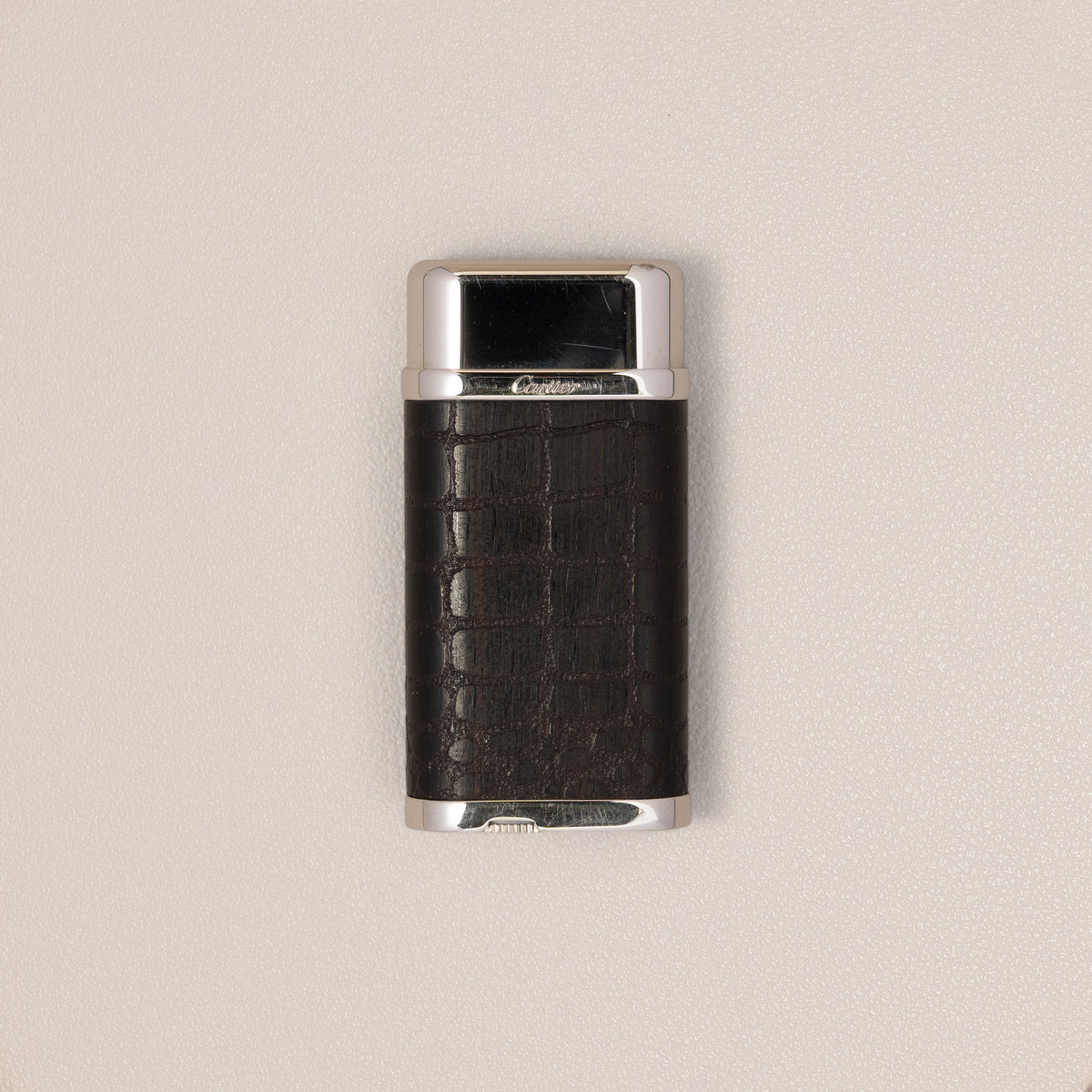 Cartier Oval Lighter, Palladium and Crocodile-Pattern Leather