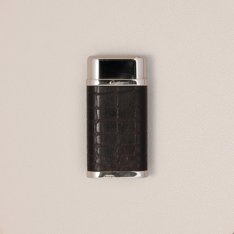 Cartier Oval Lighter, Palladium and Crocodile-Pattern Leather