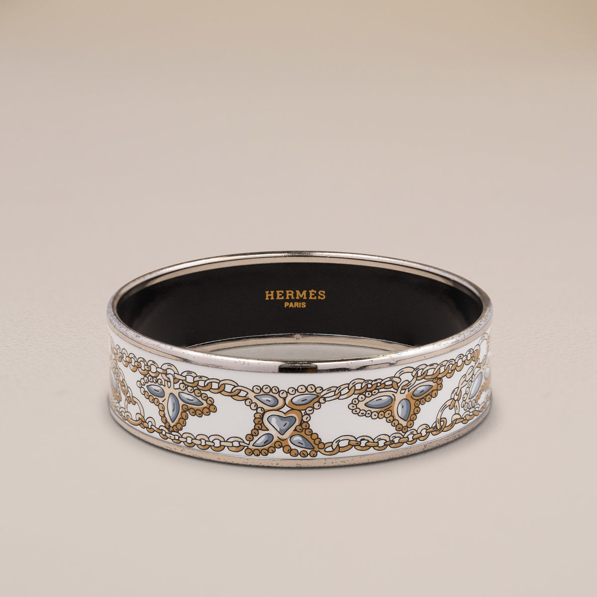 Hermès Palladium White Enamel Bangle