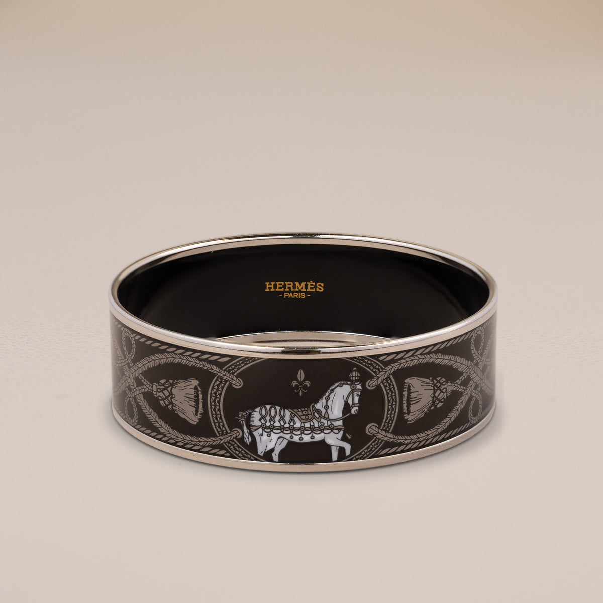 Hermès Palladium Black Horse Enamel Bangle