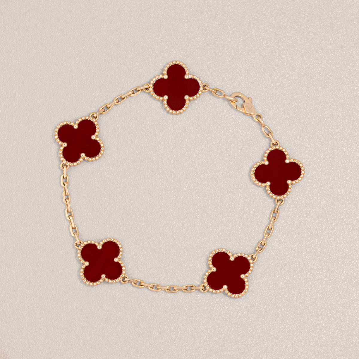 Van Cleef & Arpels 18K Yellow Gold Carnelian Vintage Alhambra Bracelet