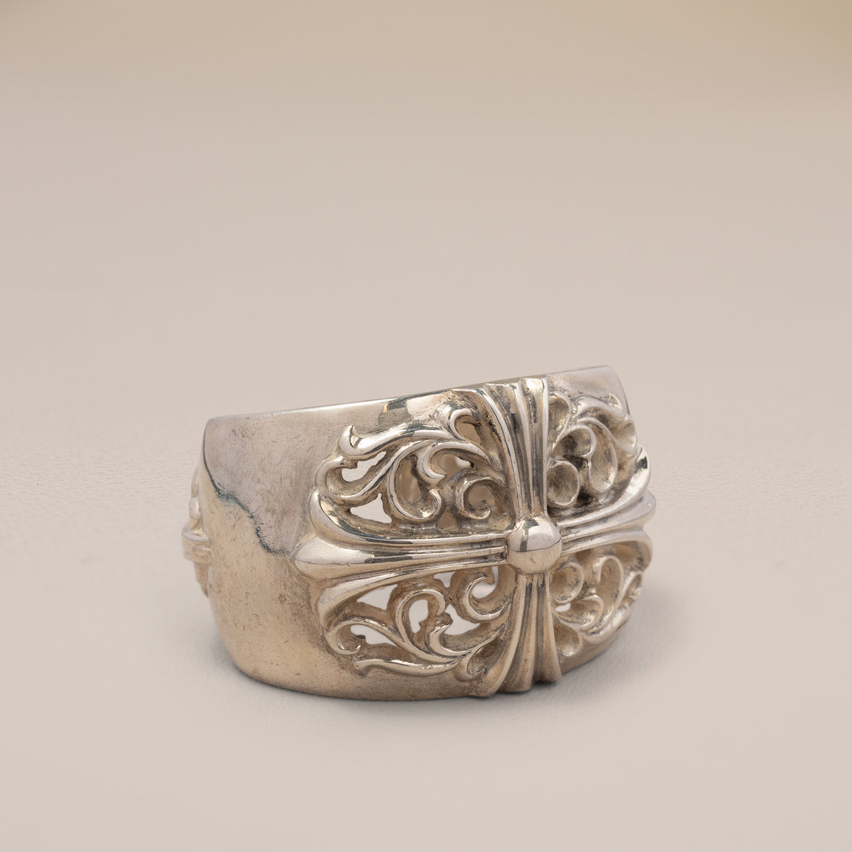 Chrome Hearts Sterling Silver Floral Cross Cuff — detail