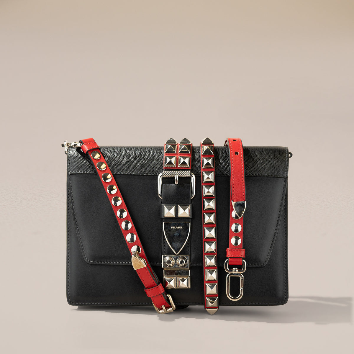 Prada Elektra Shoulder Bag, Black and Red