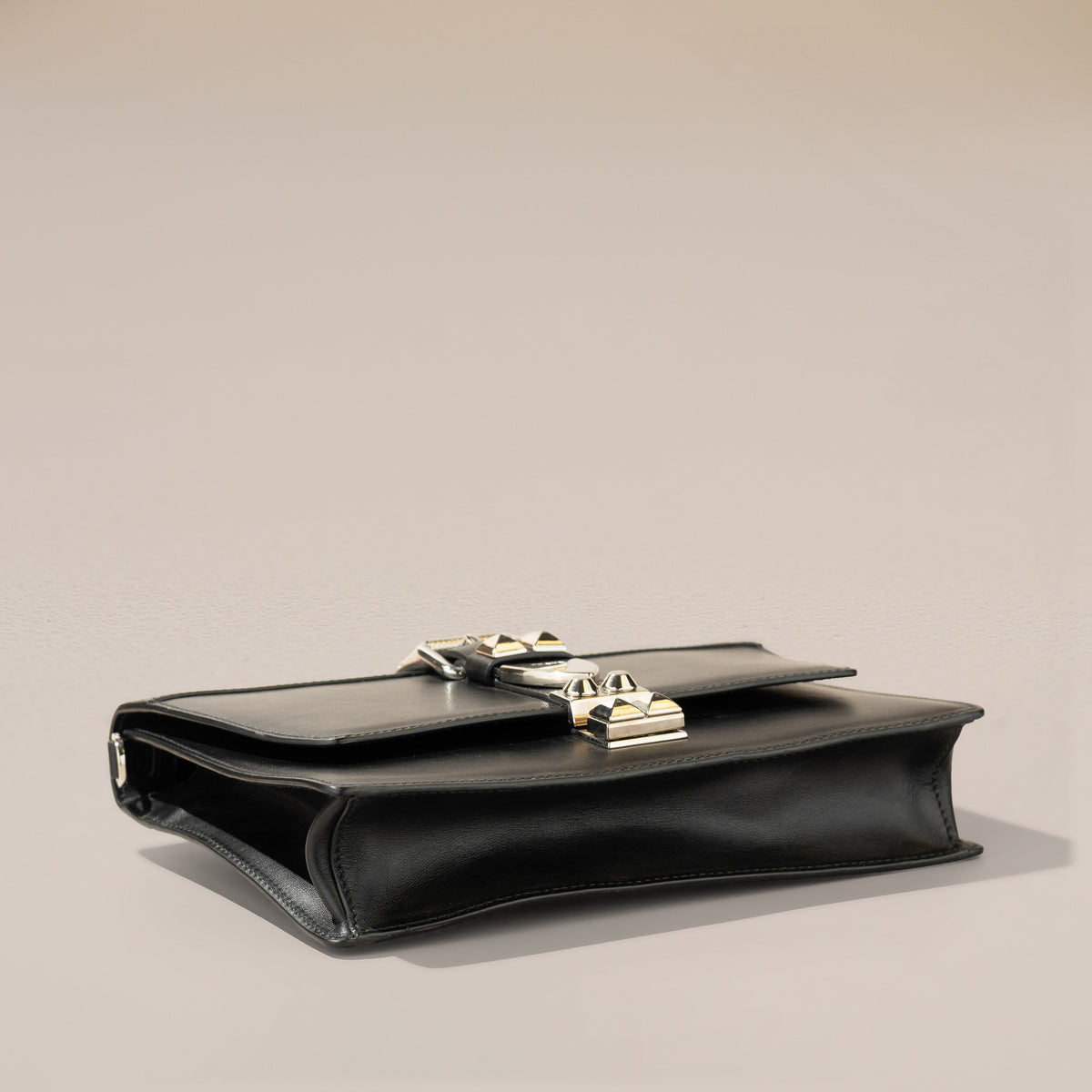 Prada Elektra Shoulder Bag, Black and Red — base, angle