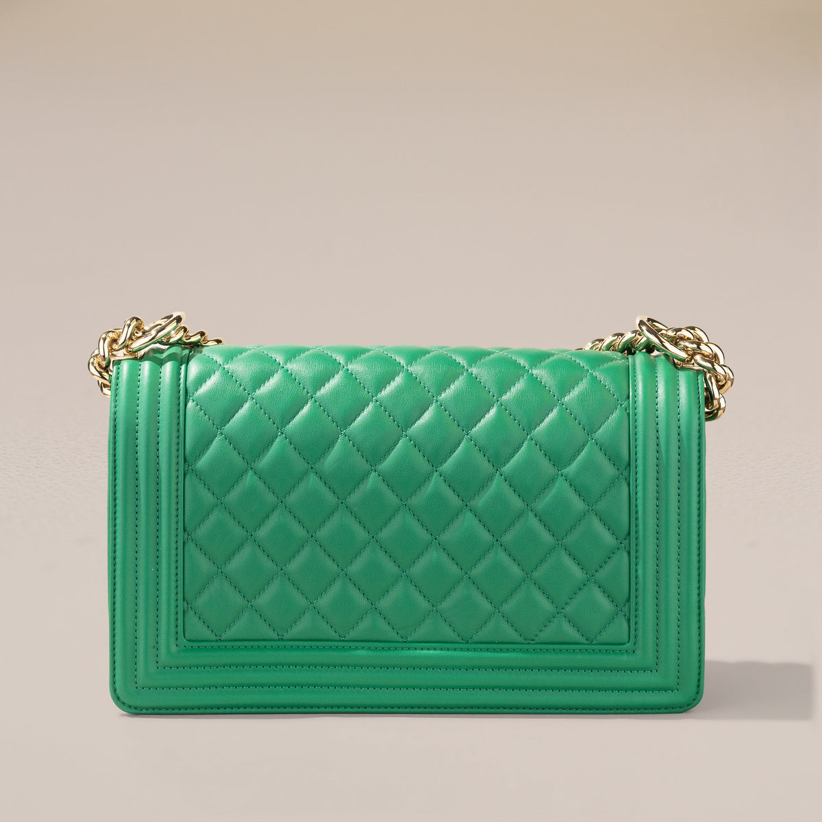 Chanel Old Medium Boy Bag, Green Lambskin — back