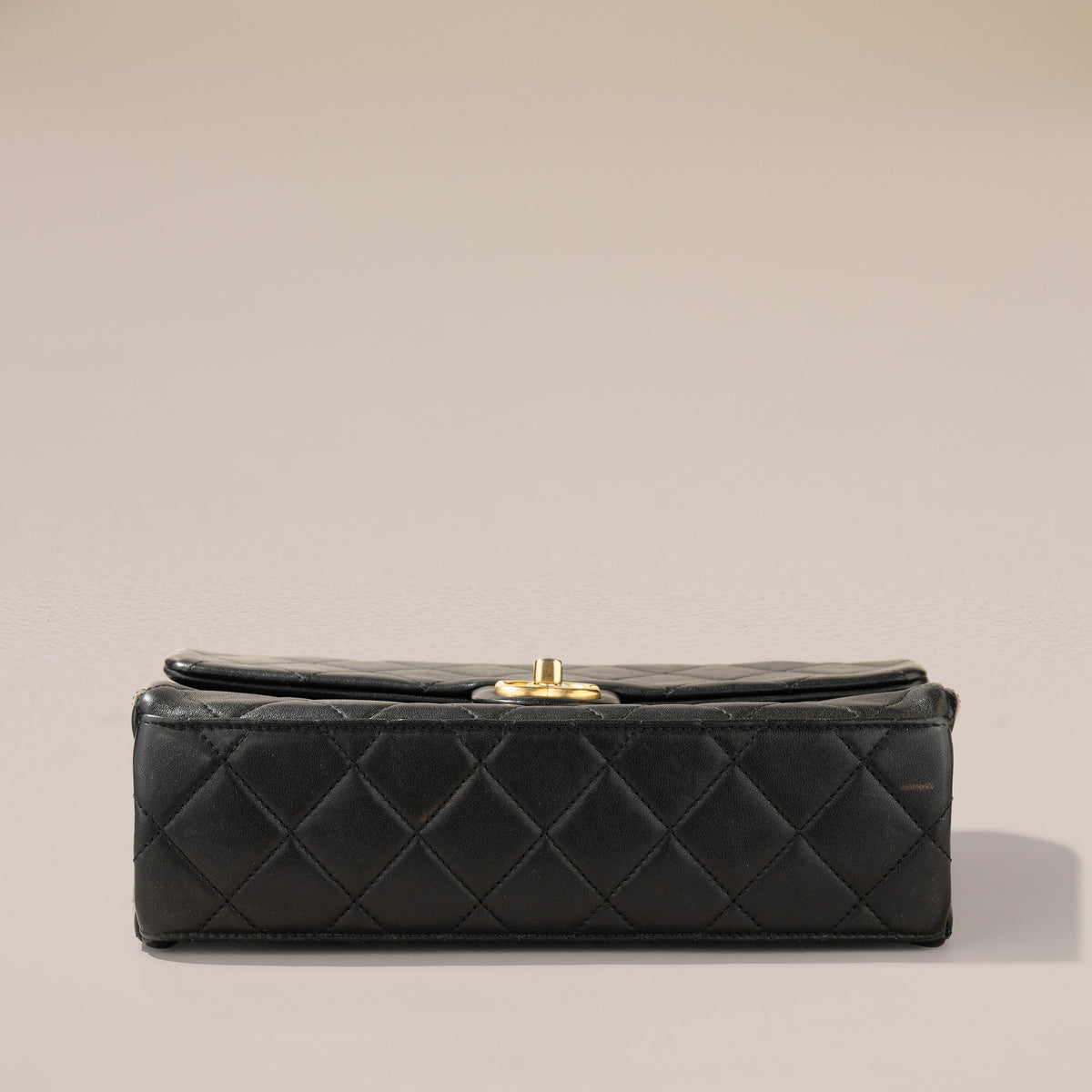Chanel Logo Letters Flap Bag, Black Lambskin — base