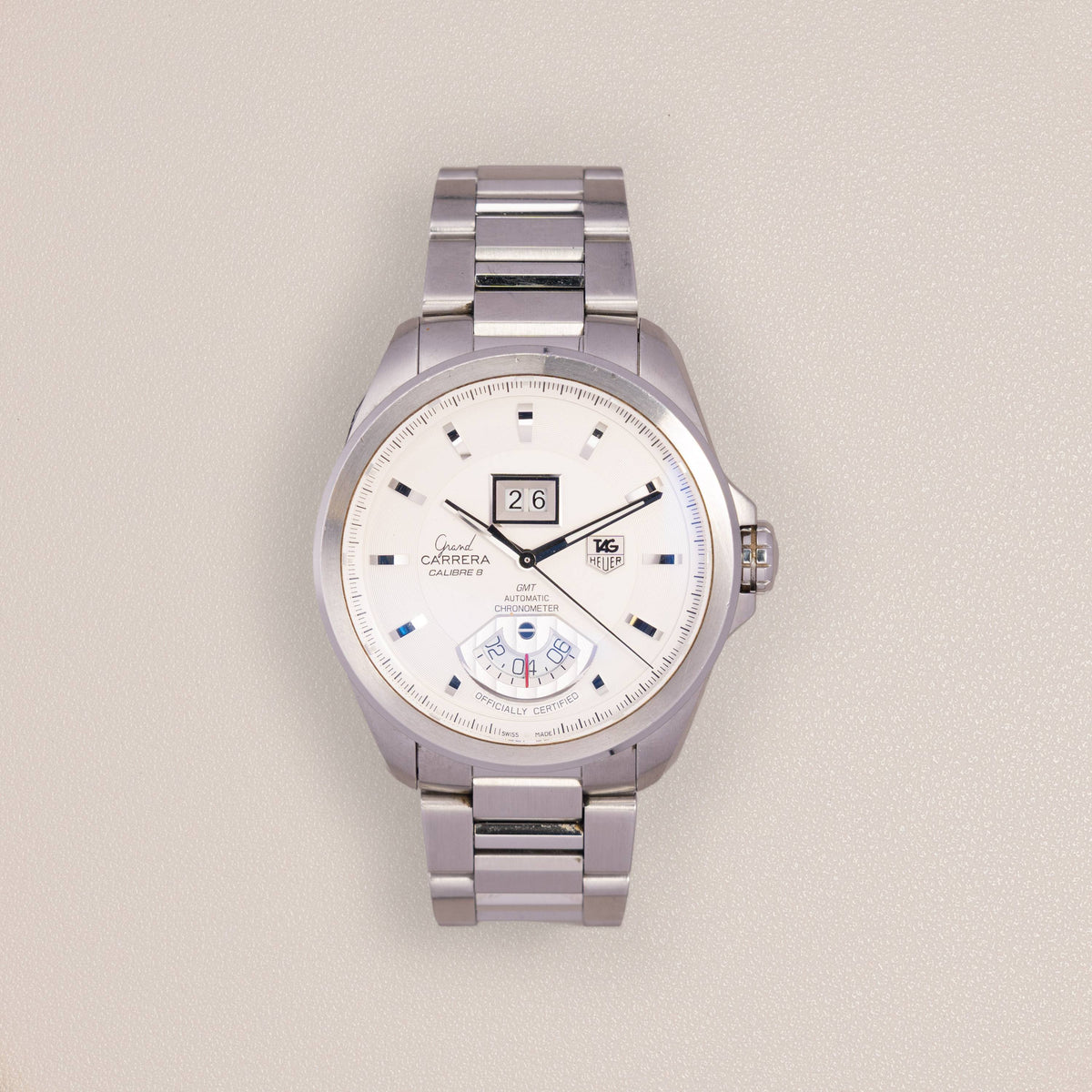 TAG Heuer Grand Carrera Calibre 8 GMT Grande Date, Silver Dial