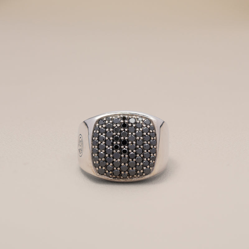 David Yurman Sterling Silver Black Diamond Streamline Signet Ring, Size 11¼