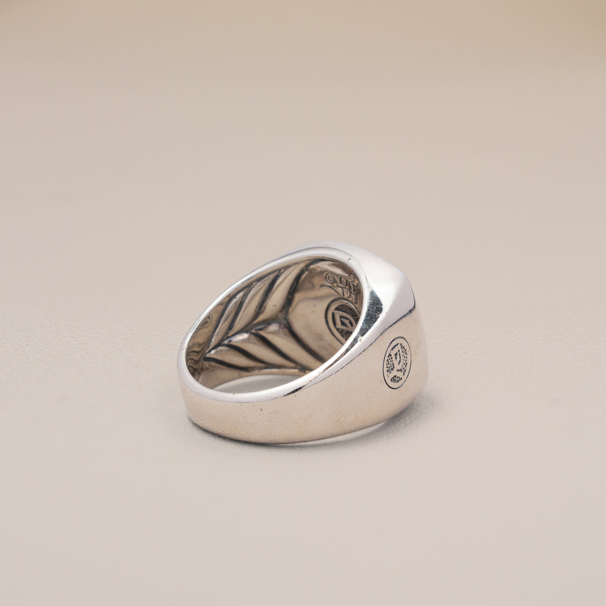 David Yurman Sterling Silver Black Diamond Streamline Signet Ring, Size 11¼ — detail