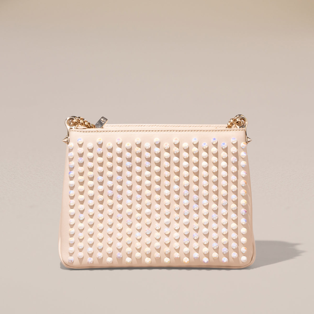 Christian Louboutin Triloubi Small Chain Bag, Ivory Calfskin — spiked face