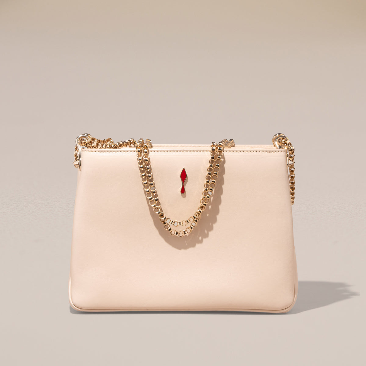 Christian Louboutin Triloubi Small Chain Bag, Ivory Calfskin — chain draped